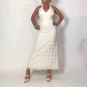 Tadashi vintage layered cream silk formal evening wedding maxi long dress